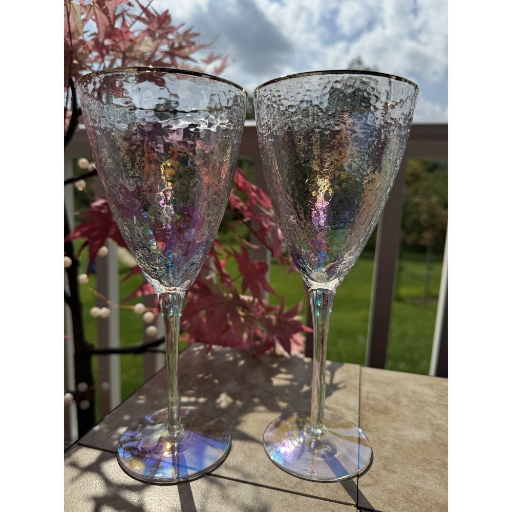 Set of 2 Zaza Lustered 24k Gold Accent Wine Glasses by Anthropologie NWT - Picture 5 of 12